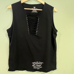 Black Sleeveless Top with Cutout Design Laconia bike week